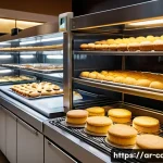 제과업계에서 수요 높은 기술 - A modern professional bakery kitchen scene showcasing precise temperature and humidity control devic...